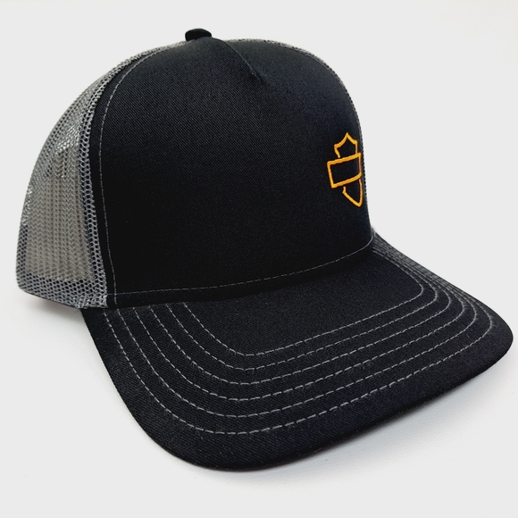 Harley Bar & Shield Trucker Mesh Snapback Hat Cap Black Embroidere… - Picture 3 of 4